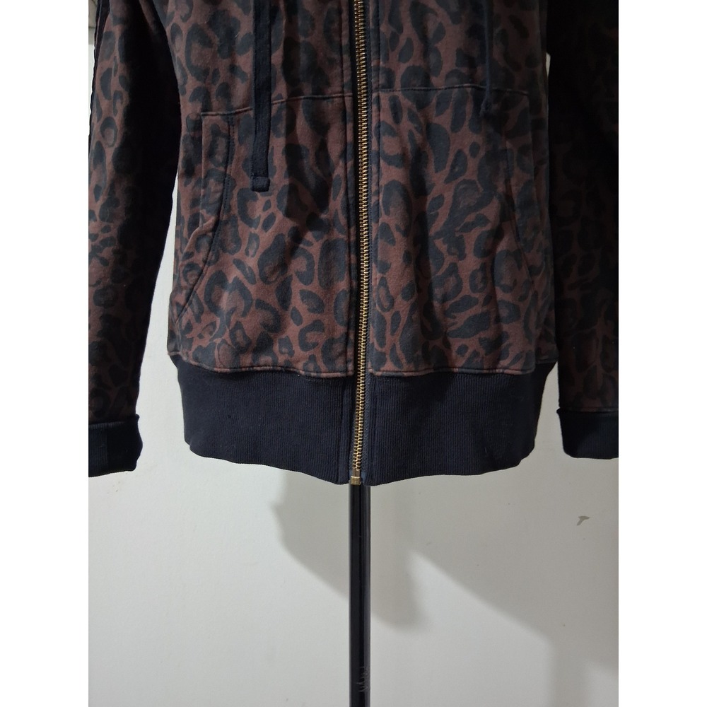 Johnny Was Los Angeles Leopard Print Zip Up Hoodie Brown Black Side Stripe Small - Picture 4 of 7
